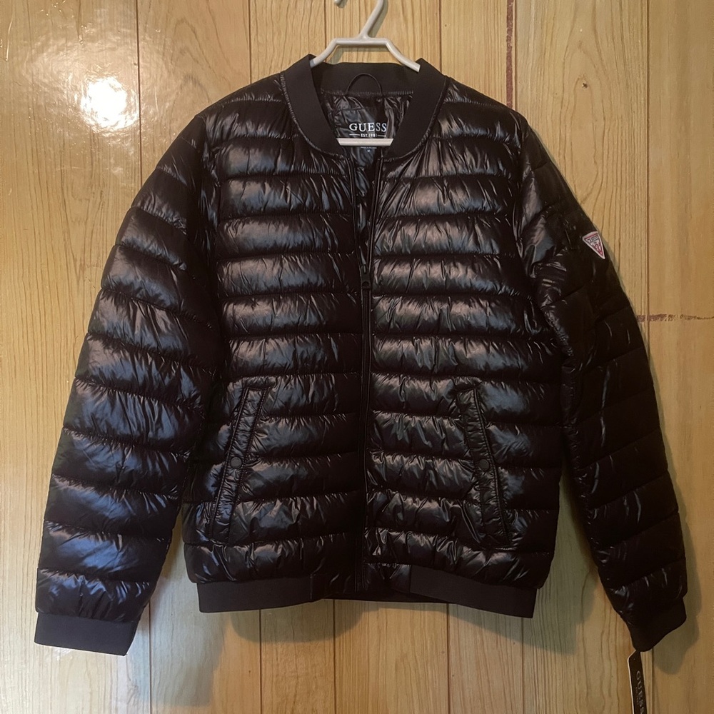 GUESS Black bomber style Puffer Jacket for Men